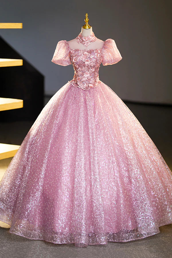 Wholesale Pink Tulle Lace Princess Dress Beautiful A-Line Evening Dress Sweet 16 Dress